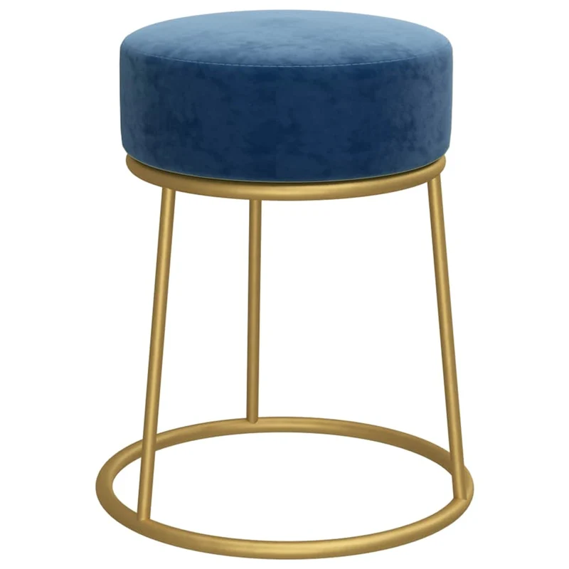 Tabouret assise forme ronde en velours bleu et fer doré DEC026370