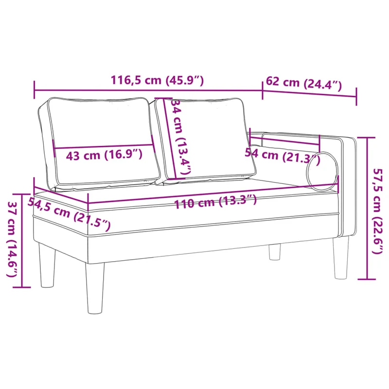Méridienne chaise longue pour intérieur avec coussins en velours rose DEC026094