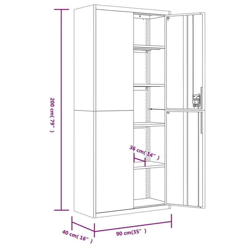 Caissons à tiroirs meuble de bureau 4 étagères réglables 90 x 40 x 200 cm acier blanc DEC024527