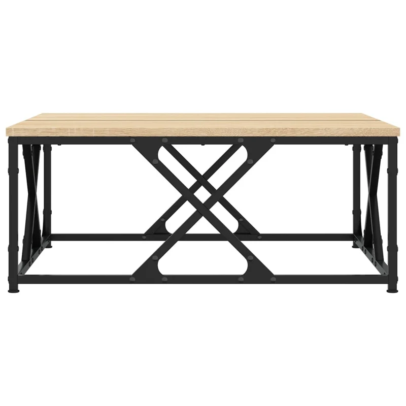 Table basse design industriel rustique 70 x 70 x 30 cm bois d'ingénierie et métal DEC038991