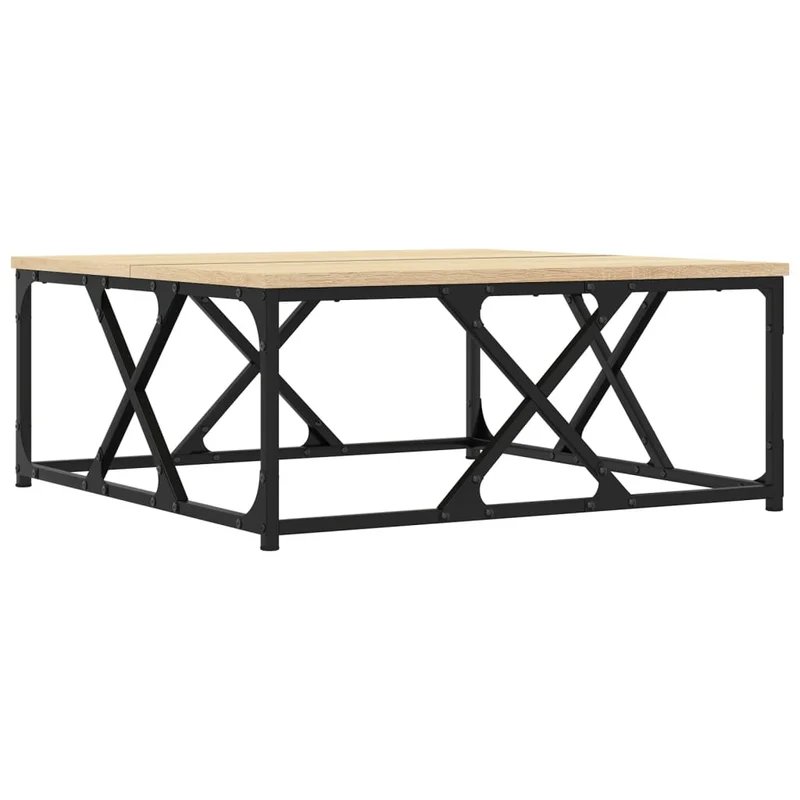 Table basse design industriel rustique 70 x 70 x 30 cm bois d'ingénierie et métal DEC038991