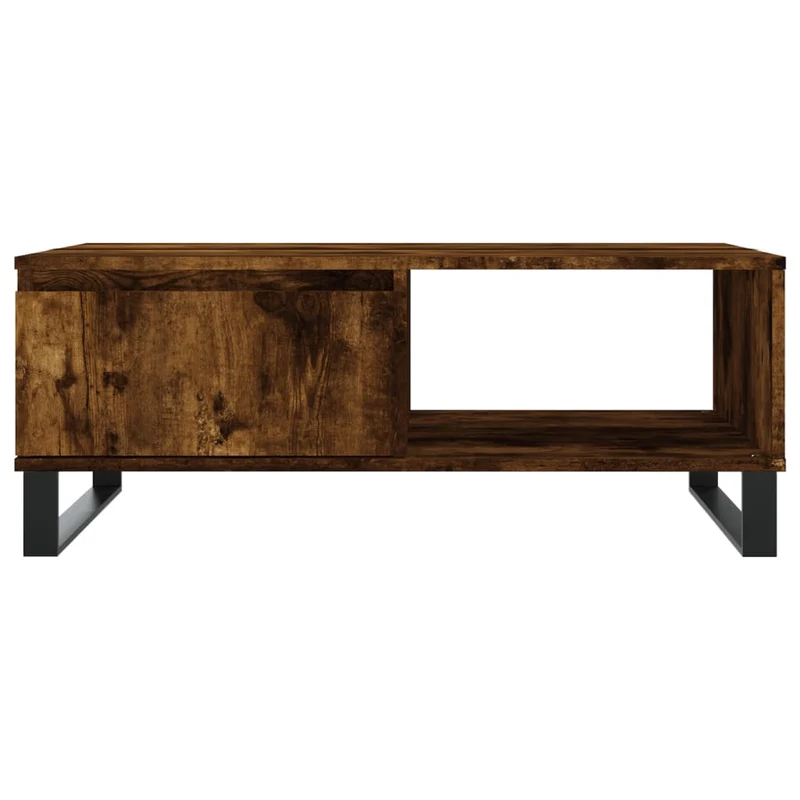 Table basse design rustique avec 2 compartiments 90 x 60 x 35 cm bois d'ingénierie marron et fer DEC038555