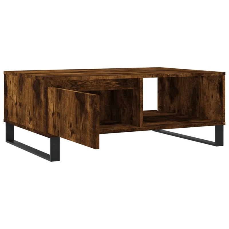 Table basse design rustique avec 2 compartiments 90 x 60 x 35 cm bois d'ingénierie marron et fer DEC038555