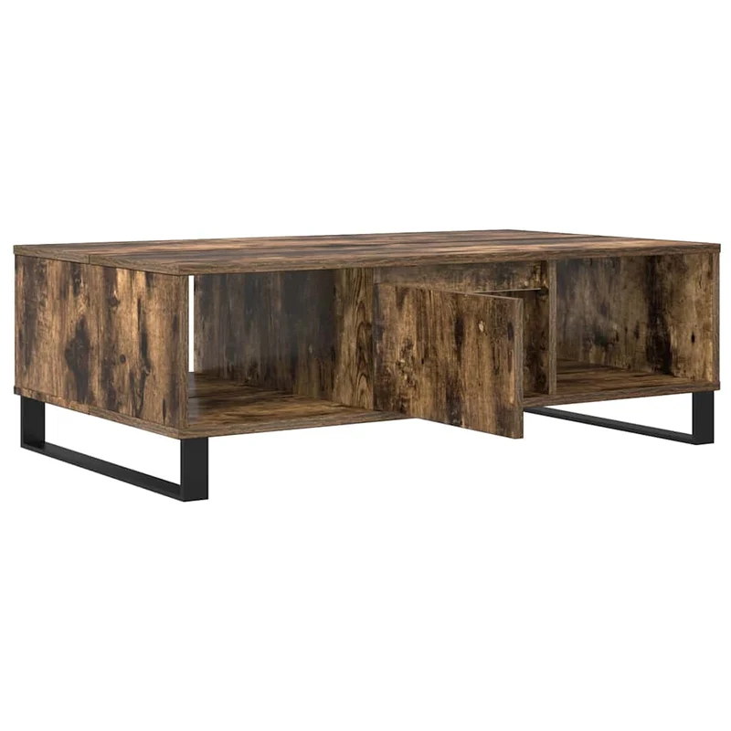 Table basse design rustique avec 3 compartiments 104 x 60 x 35 cm bois d'ingénierie marron et fer DEC038388