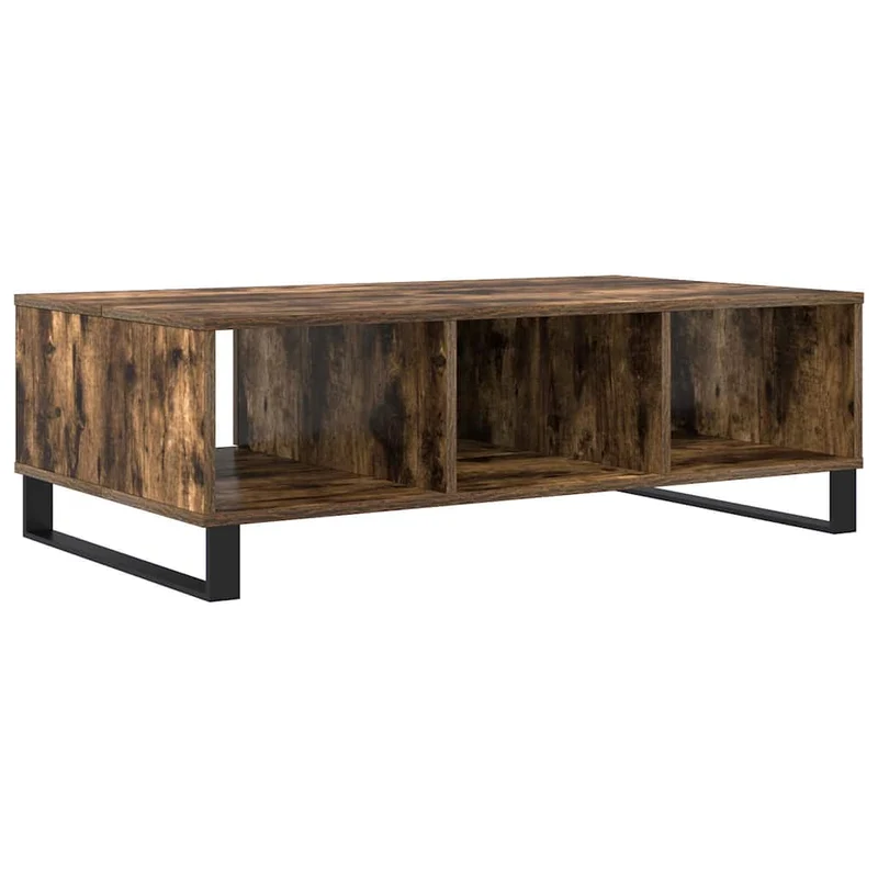 Table basse design rustique avec 3 compartiments 104 x 60 x 35 cm bois d'ingénierie marron et fer DEC038388