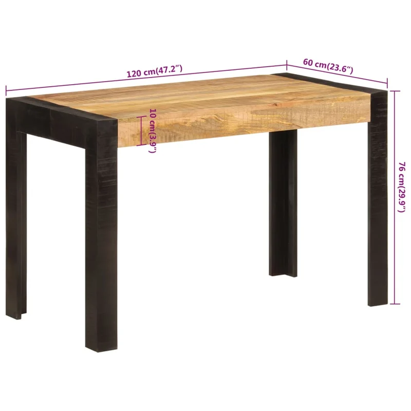 Table de salle à manger design rustique 120 x 60 x 76 cm bois de manguier massif DEC036658