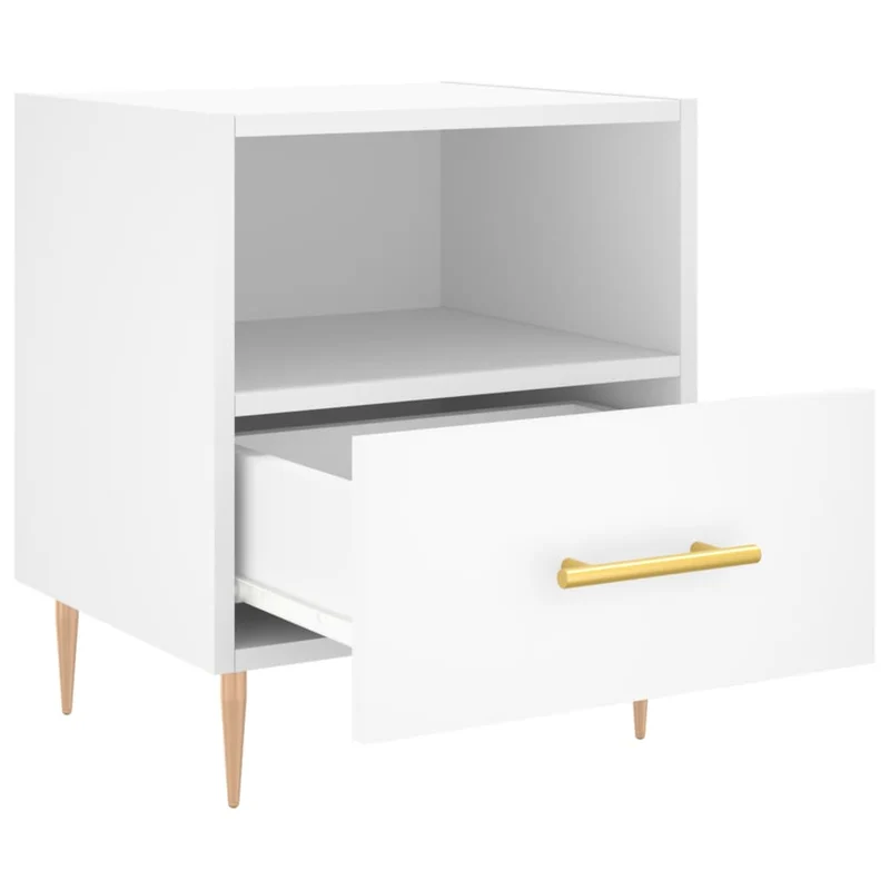Table de chevet avec compartiment ouvert et tiroir 40 x 35 x 47,5 cm bois d’ingénierie blanc et fer DEC033355