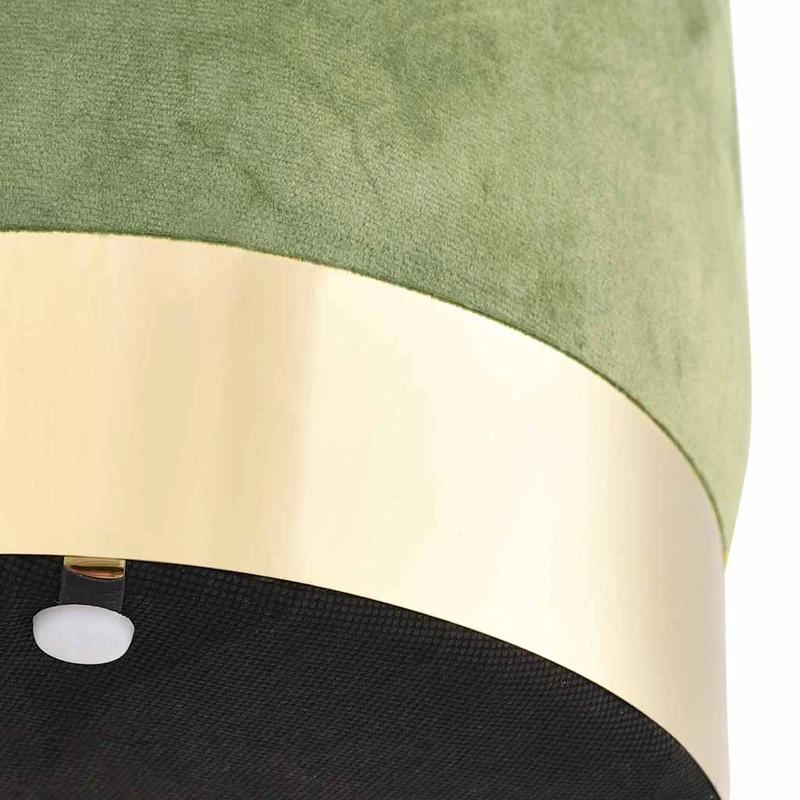 Tabouret assise pouf repose-pied en velours vert moutarde base métallique doré DEC026377