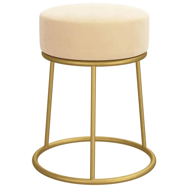 Tabouret assise pouf rond 30 x 38 cm velours couleur abricot et métal doré DEC026367