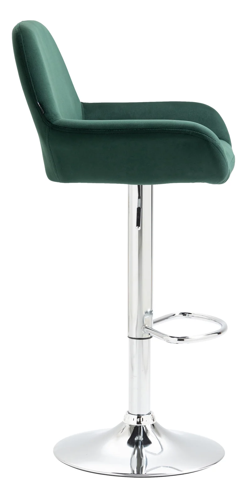 Tabouret de bar x1 en velours rembourré vert base trompette métal chromée TDB10431