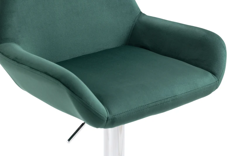 Tabouret de bar x1 en velours rembourré vert base trompette métal chromée TDB10431