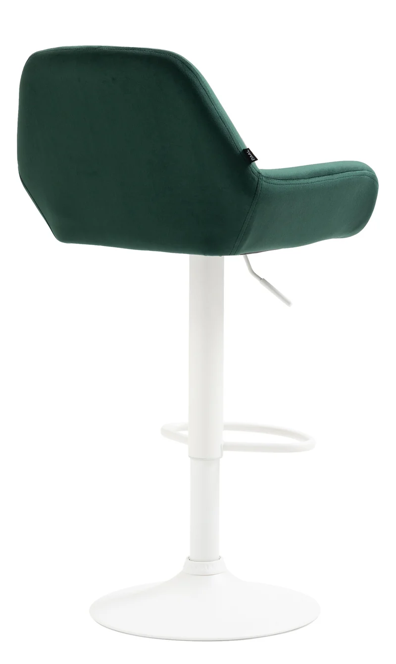Tabouret de bar en velours rembourré vert base trompette métal blanc mat TDB10417