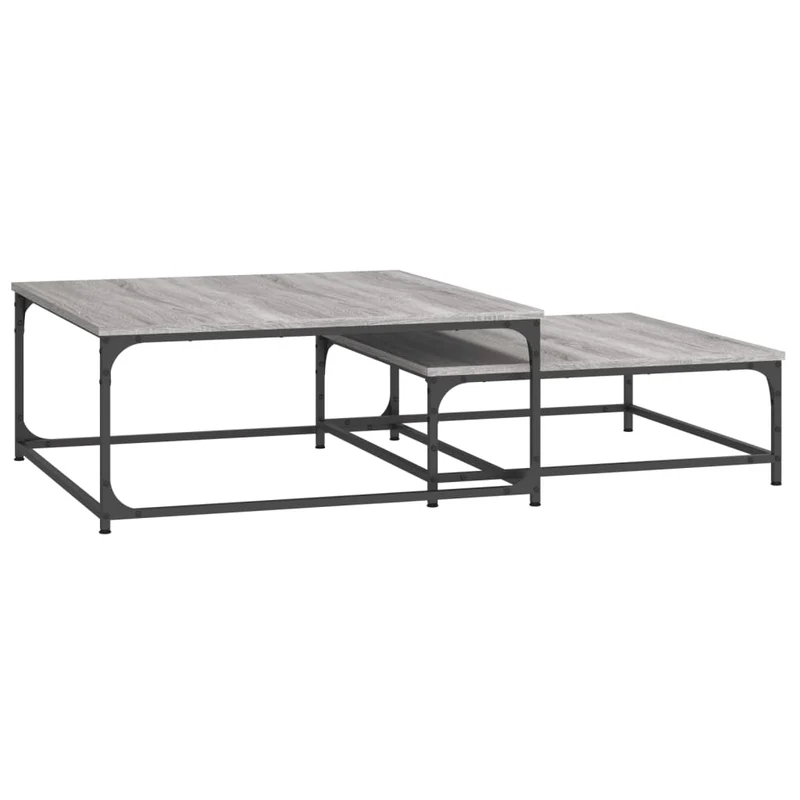 Set de 2 tables basses gigognes en bois d'ingénierie gris et fer DEC040524