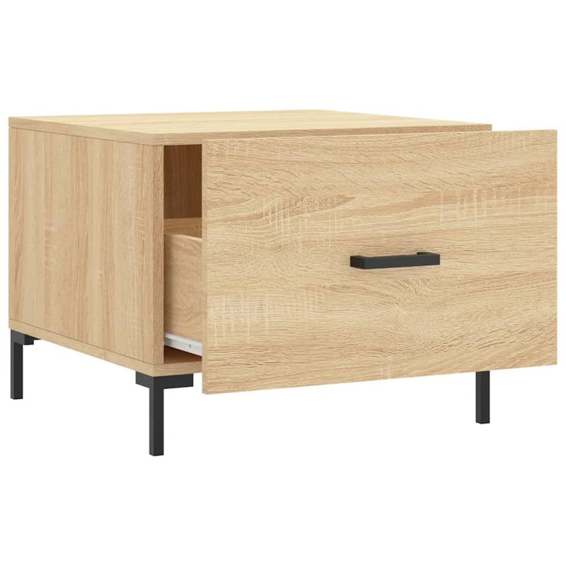 Set de 2 tables basses d'appoint avec tiroir 50 x 50 x 40 cm bois d'ingénierie couleur chêne et fer DEC040385