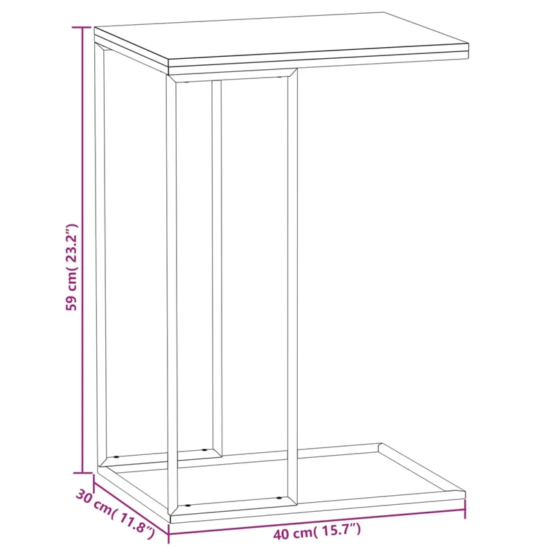 Table d'appoint en forme de C 40 x 30 x 59 cm bois d'ingénierie marron et fer blanc DEC040256