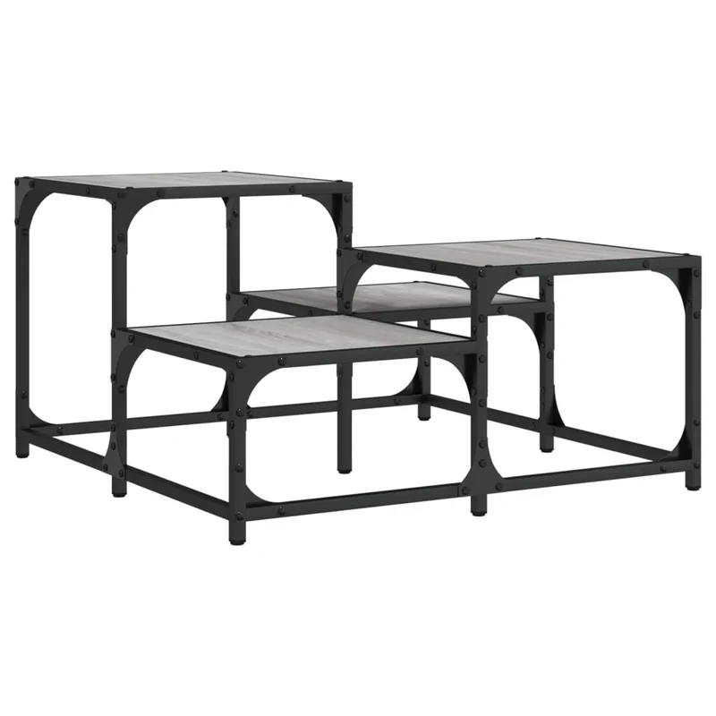 Table basse style industriel 68 x 68 x 40 cm bois d'ingénierie gris et métal DEC040075