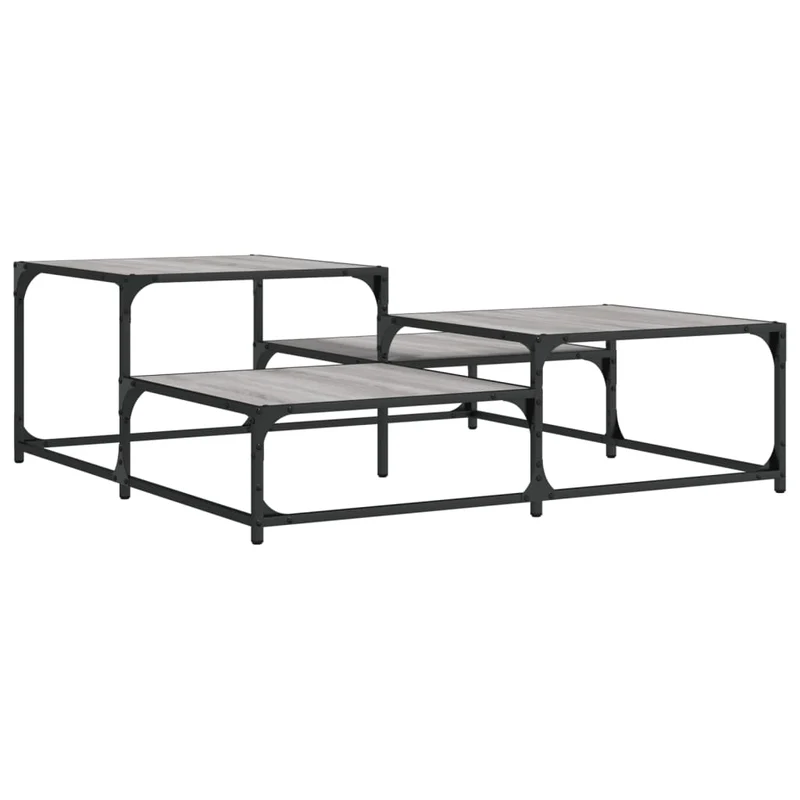 Table basse style industriel 107 x 107 x 40 cm bois d'ingénierie gris et métal DEC040005