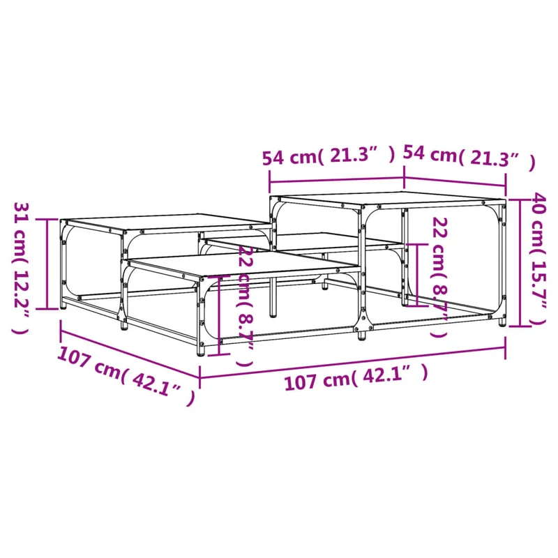 Table basse style industriel 107 x 107 x 40 cm bois d'ingénierie gris et métal DEC040005