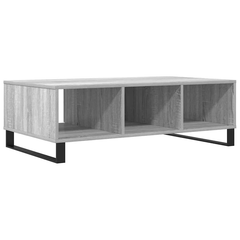 Table basse avec 3 compartiments 104 x 60 x 35 cm bois d'ingénierie gris et fer DEC040001