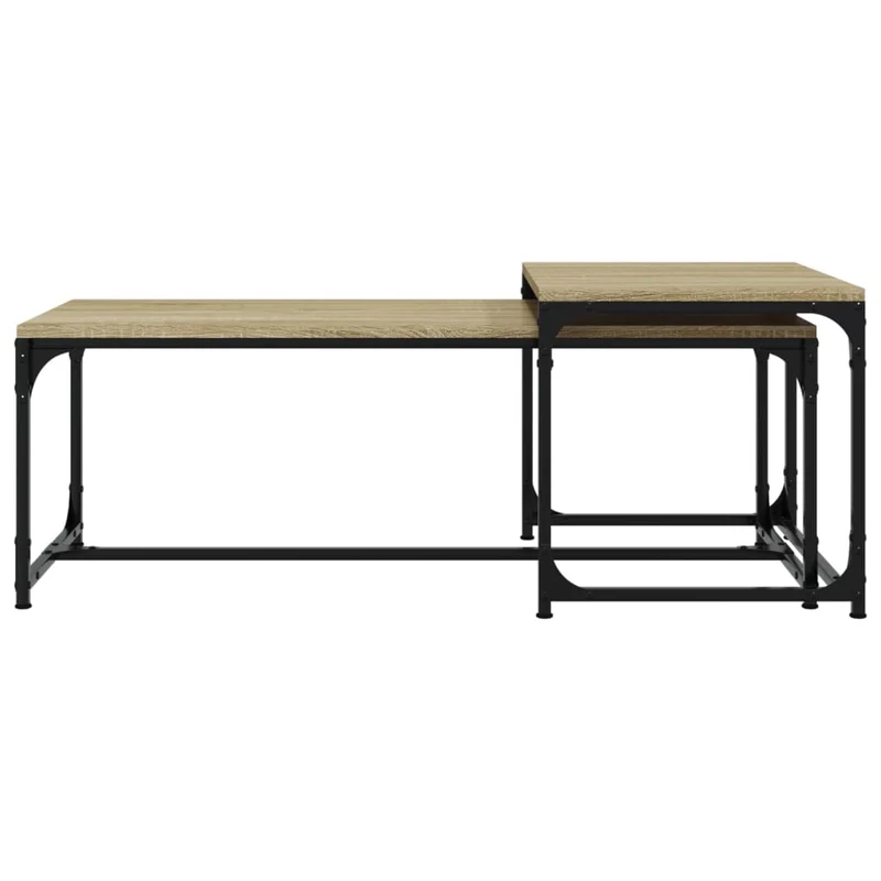 Lot de 2 tables basses d'appoint style industriel en bois d'ingénierie et acier DEC040390