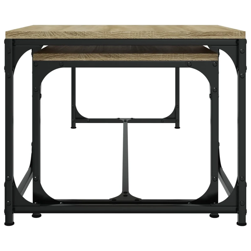 Lot de 2 tables basses d'appoint style industriel en bois d'ingénierie et acier DEC040390