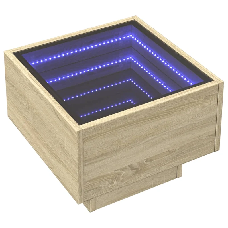 Table d'appoint avec lumière LED 40 x 40 x 30 cm bois ingénierie couleur chêne et verre DEC040282