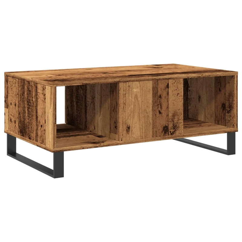 Table basse avec tiroir et compartiment ouvert 90 x 50 x 36,5 cm bois d'ingénierie marron et métal DEC040212