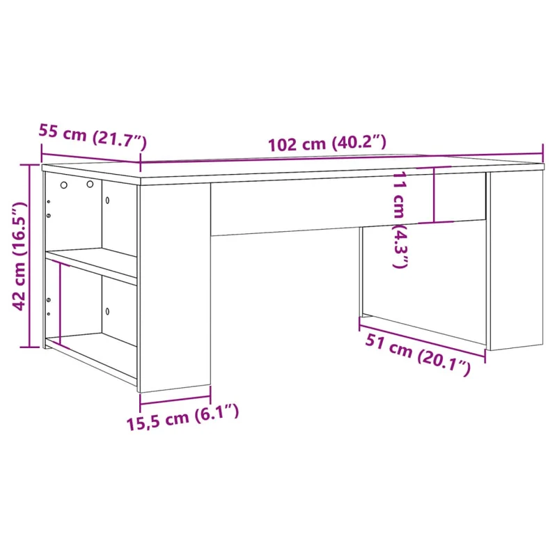 Table basse avec étagères 102 x 55 x 42 cm bois d'ingénierie couleur marron DEC040206