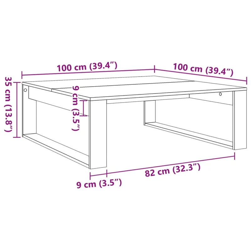 Table basse style rustique 100 x 100 x 35 cm bois d'ingénierie marron DEC040201