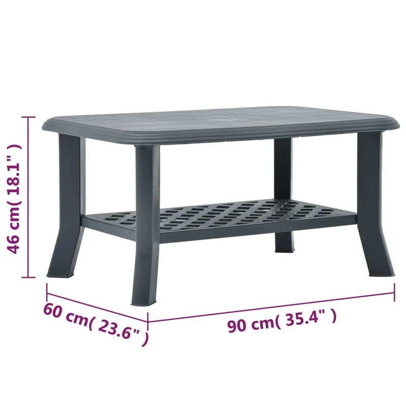 Table basse avec étagère pour extérieur 90 x 60 x 46 cm en plastique vert DEC040196