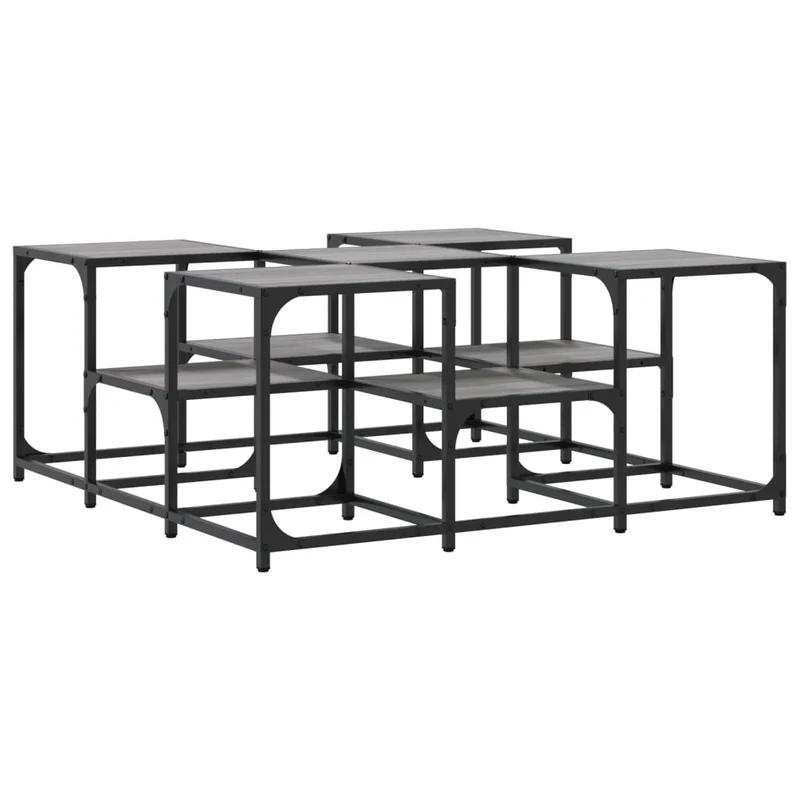 Table basse design industriel 91 x 91 x 40 cm bois d'ingénierie gris et métal DEC040168
