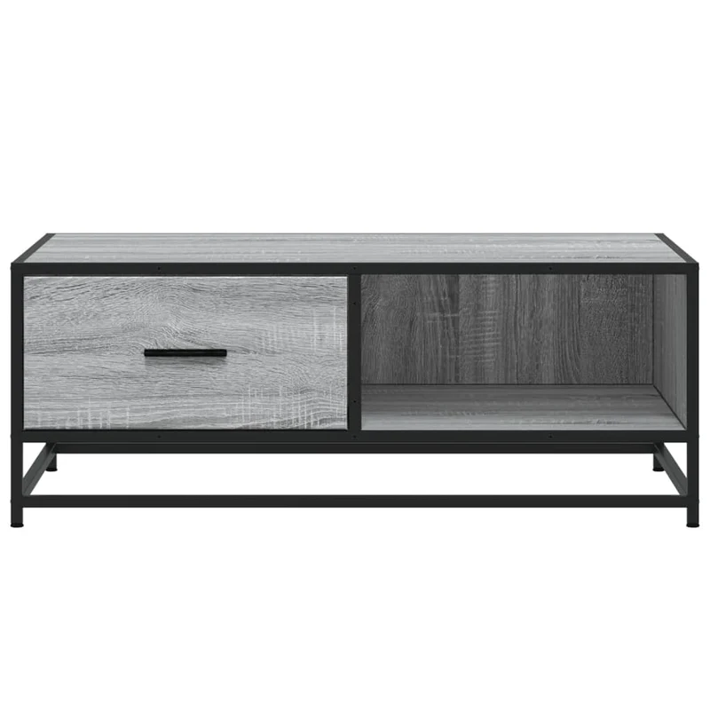 Table basse avec tiroir style industriel 90 x 57 x 35 cm bois d'ingénierie gris et métal DEC040159