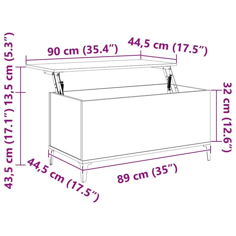 Table basse avec dessus relevable 90 x 44,5 x 45 cm bois d'ingénierie gris et métal DEC040117