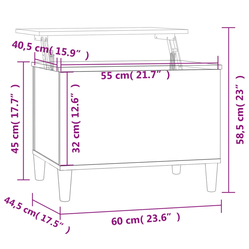 Table basse avec dessus relevable 60 x 44,5 x 45 cm bois d'ingénierie gris DEC040054