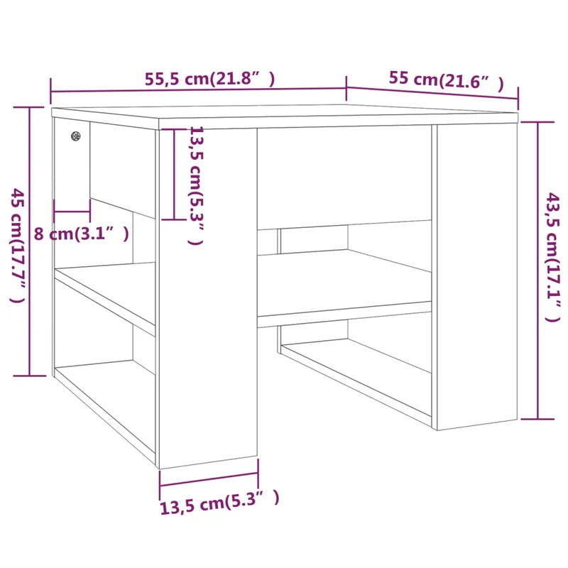 Table basse avec étagères 55,5 x 55 x 45 cm bois d'ingénierie gris DEC040042