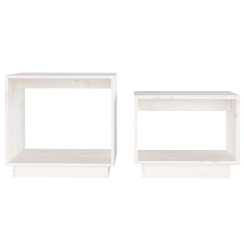 Lot de 2 tables d'appoint chevet en bois de pin massif blanc DEC040487