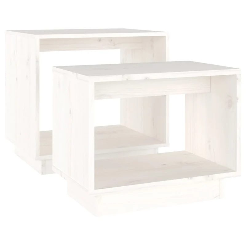 Lot de 2 tables d'appoint chevet en bois de pin massif blanc DEC040487