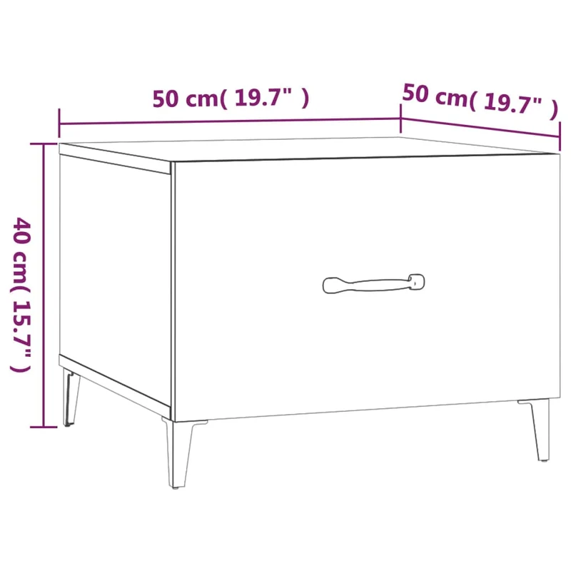 Lot de 2 tables basses appoint avec tiroir 50 x 50 x 40 cm bois d'ingénierie gris et métal DEC040483
