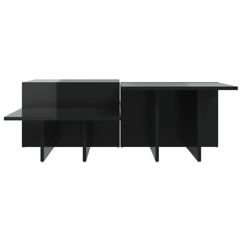 Lot de 2 tables d'appoint avec étagère en bois d'ingénierie noir brillant DEC040427