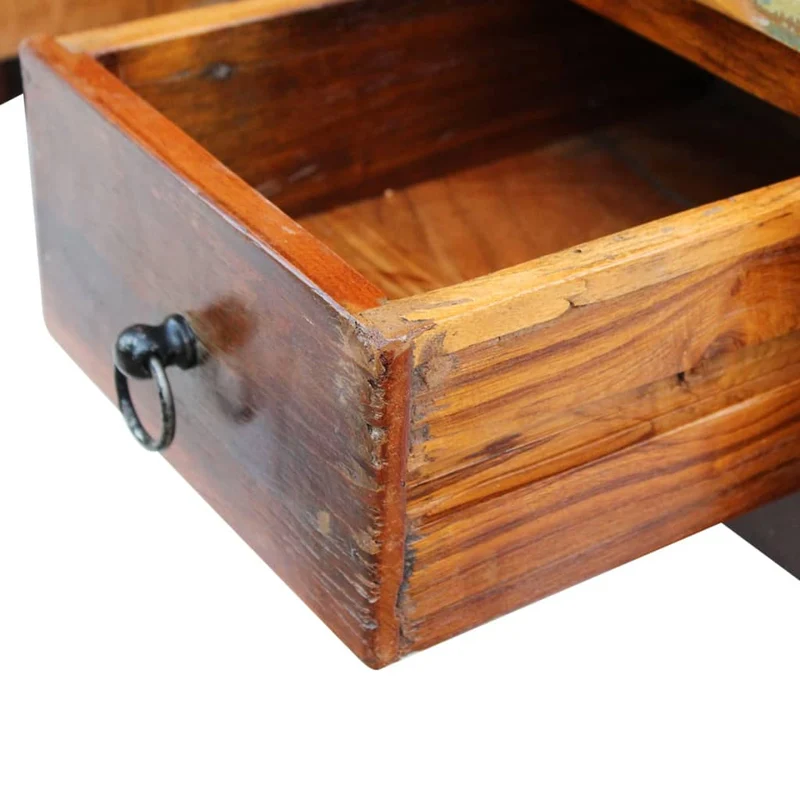 Table basse avec tiroirs en bois de récupération effet vieilli coloré 90 x 45 x 35 cm DEC040218