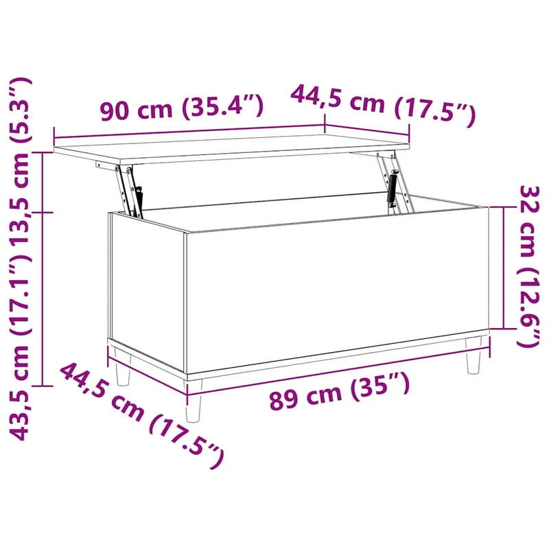 Table basse avec plateau relevable 90 x 44,5 x 45 cm bois d'ingénierie gris DEC040115