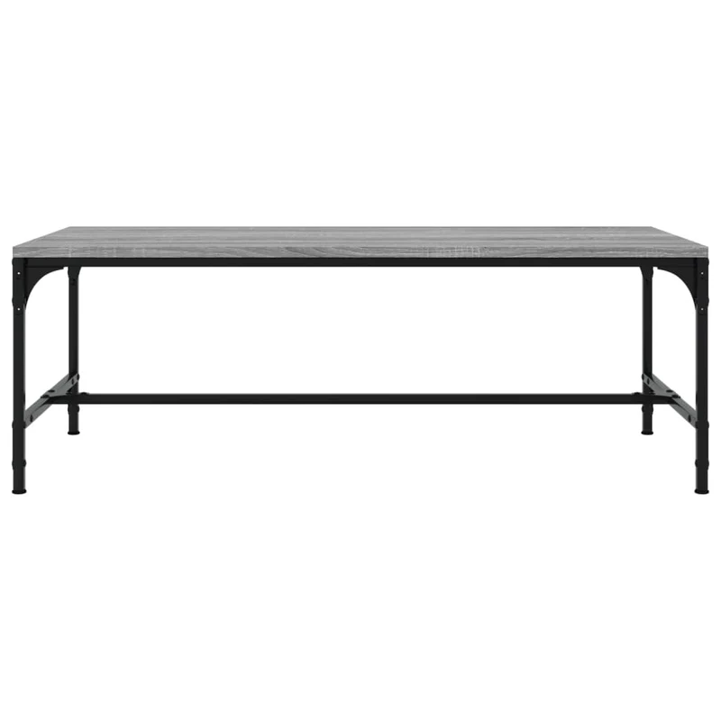 Table basse design industriel 80 x 50 x 35 cm bois d'ingénierie gris et acier DEC040087