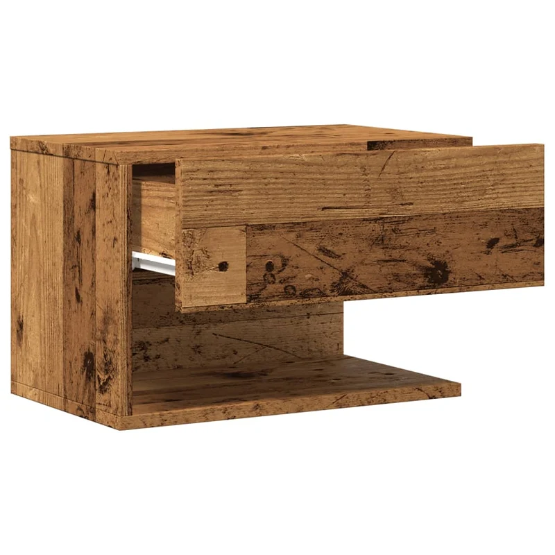 Lot de 2 tables de chevet murales avec tiroir et étagère 46 x 29,5 x 30 cm en bois d'ingénierie marron DEC036118