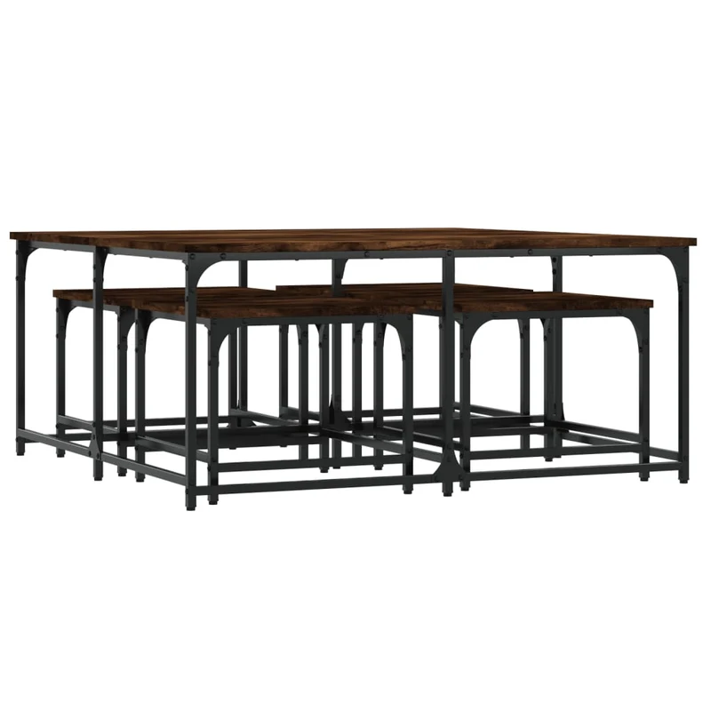 Lot de 3 tables d'appoint gigognes style industriel en bois d'ingénierie marron et fer DEC040577