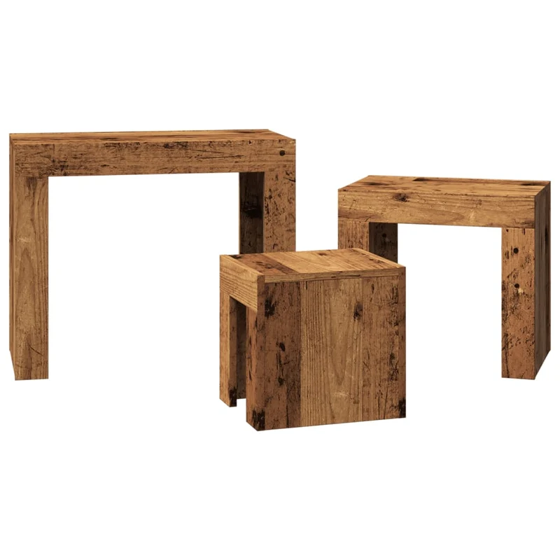 Lot de 3 tables d'appoint gigognes en bois bois d'ingénierie marron DEC040576