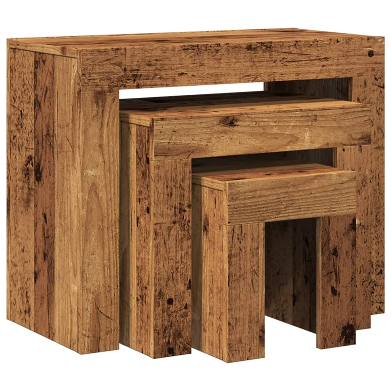 Lot de 3 tables d'appoint gigognes en bois bois d'ingénierie marron DEC040576