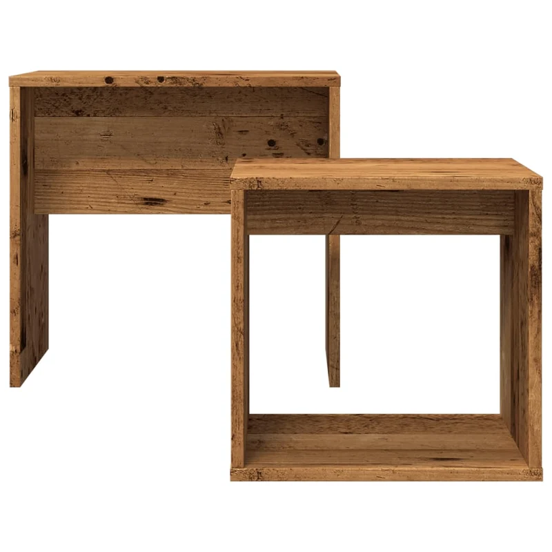Lot de 2 tables d'appoint gigognes en bois d'ingénierie marron effet vieilli DEC040528