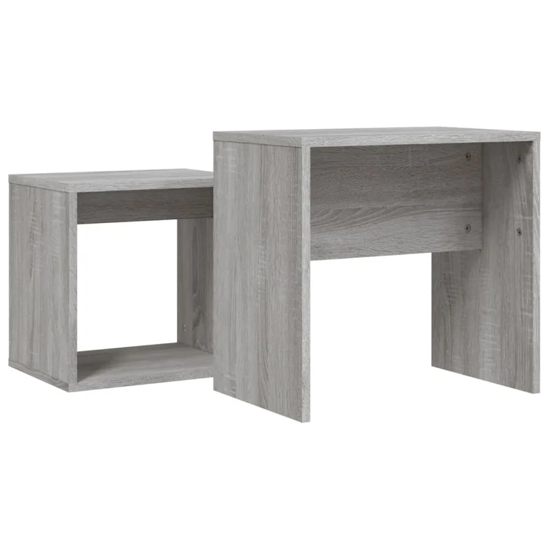 Set de 2 tables d'appoint gigognes en bois d'ingénierie gris DEC040525