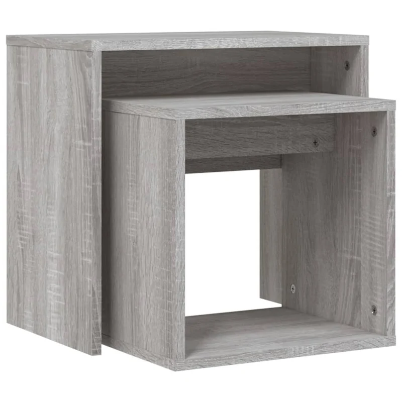 Set de 2 tables d'appoint gigognes en bois d'ingénierie gris DEC040525