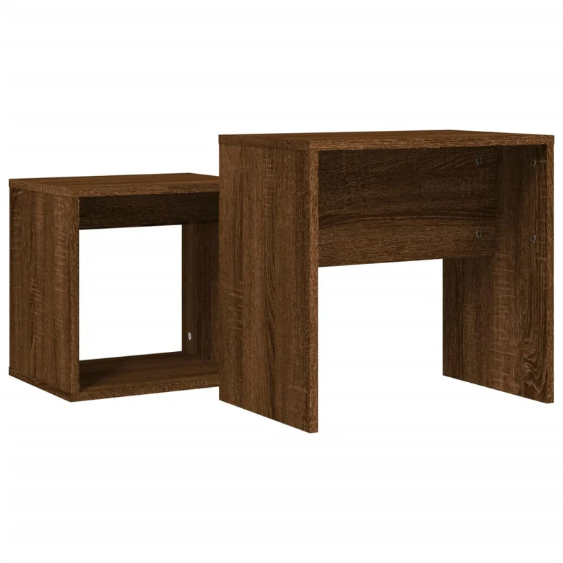 Lot de 2 tables d'appoint gigognes en bois d'ingénierie marron DEC040503